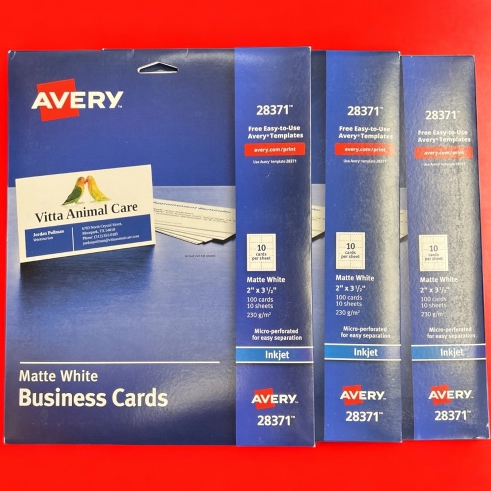 Avery Ink-Jet Printer White Business Cards 3 Pack 28371 2"x3.5" 300 cards NEW